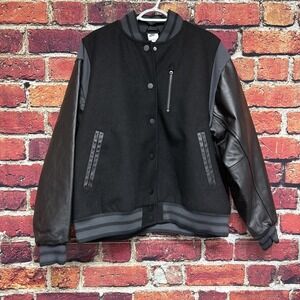 Nike Authentic Varsity Wool Leather Black Jacket Womens Medium FN3672010 Bomber